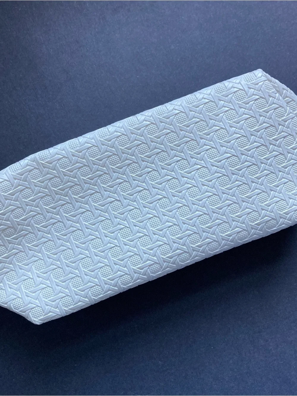 Tory Burch Woven Textured White Faux Leather Cosmetics/Toiletries Zip Pouch Bag
